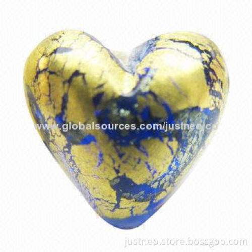 Gold and silver foil lined heart-shaped lampwork glass beads